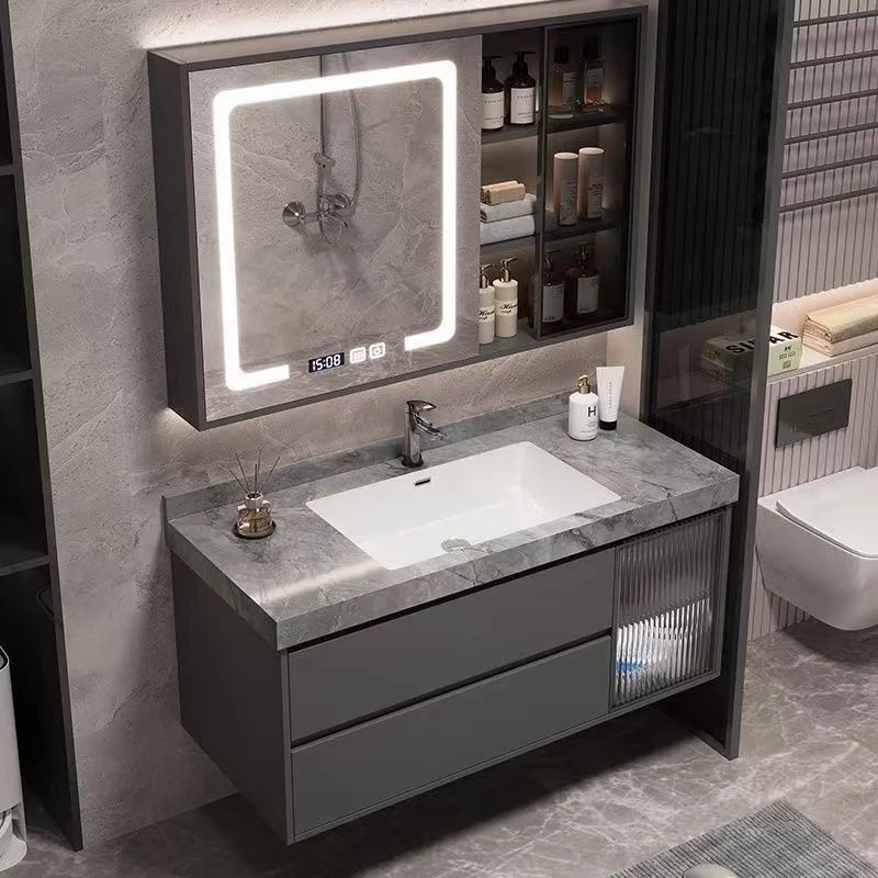 

Custom Bathroom Cabinet Dark Gray 1000Mm Bathroom Vanity Wall Hung Bath Cabinet With Marble Top Customizable