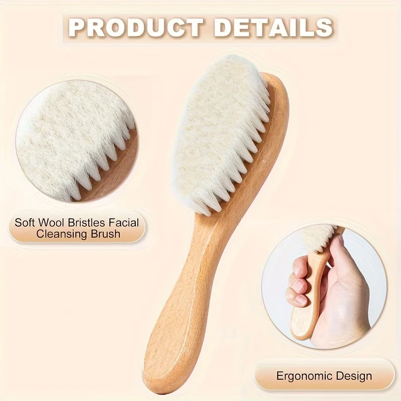 Wood Goat Hair Brush Soft Bristles for Combing & Massaging F