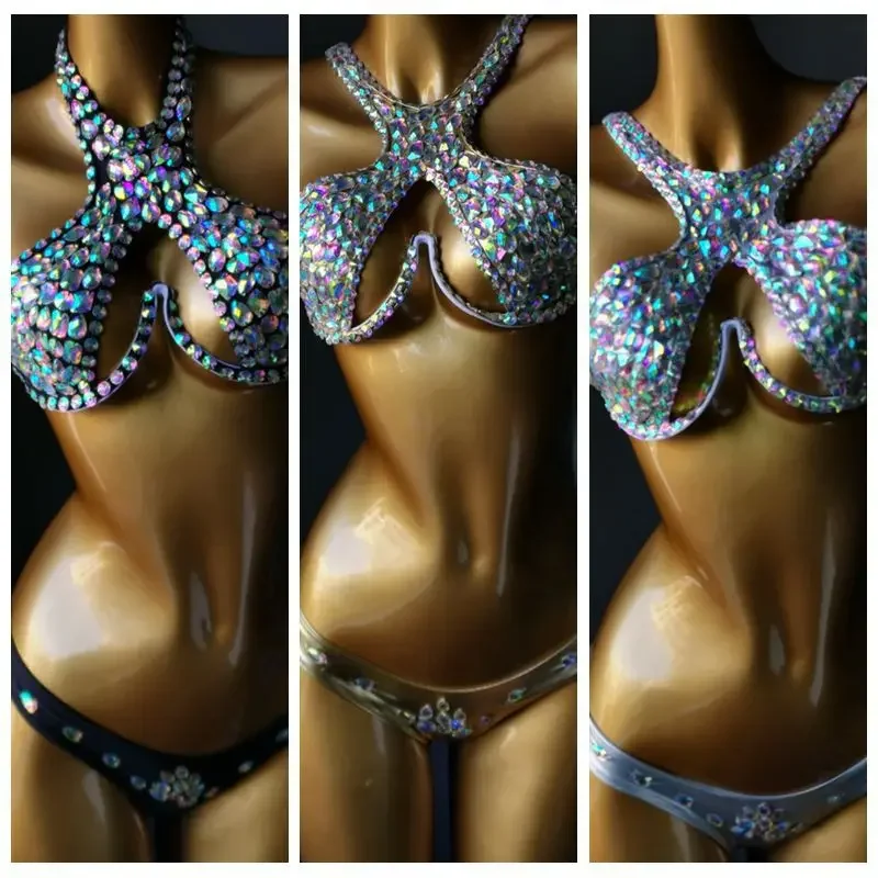 Maillot de bain bikini une pièce sexy, fendu, taille haute, sangle, diamant, dos ouvert, ensemble deux pièces, fête en boîte de nuit, déclin, nouveau, 2025