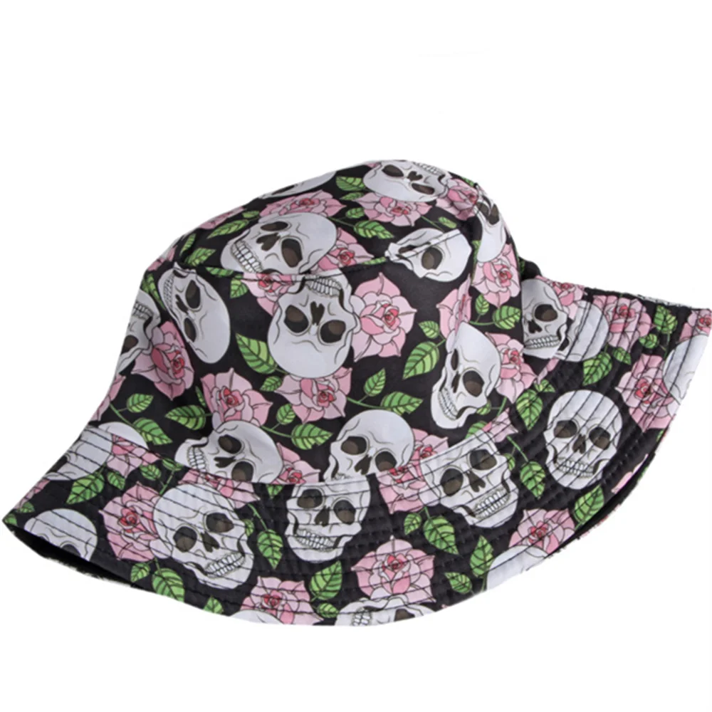 Spring and Summer Men and Women Personality Skull Graffiti Bucket Hat Sunscreen Sun Outdoor Sports and Leisure Fisherman Cap