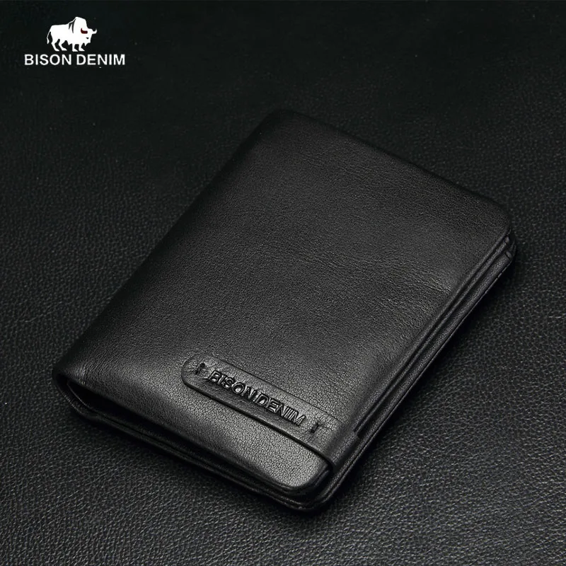 BISON DENIM  Classic Style Wallet Genuine Leather Men Wallets Short Male Purse Card Holder Wallet Men Fashion High Quality