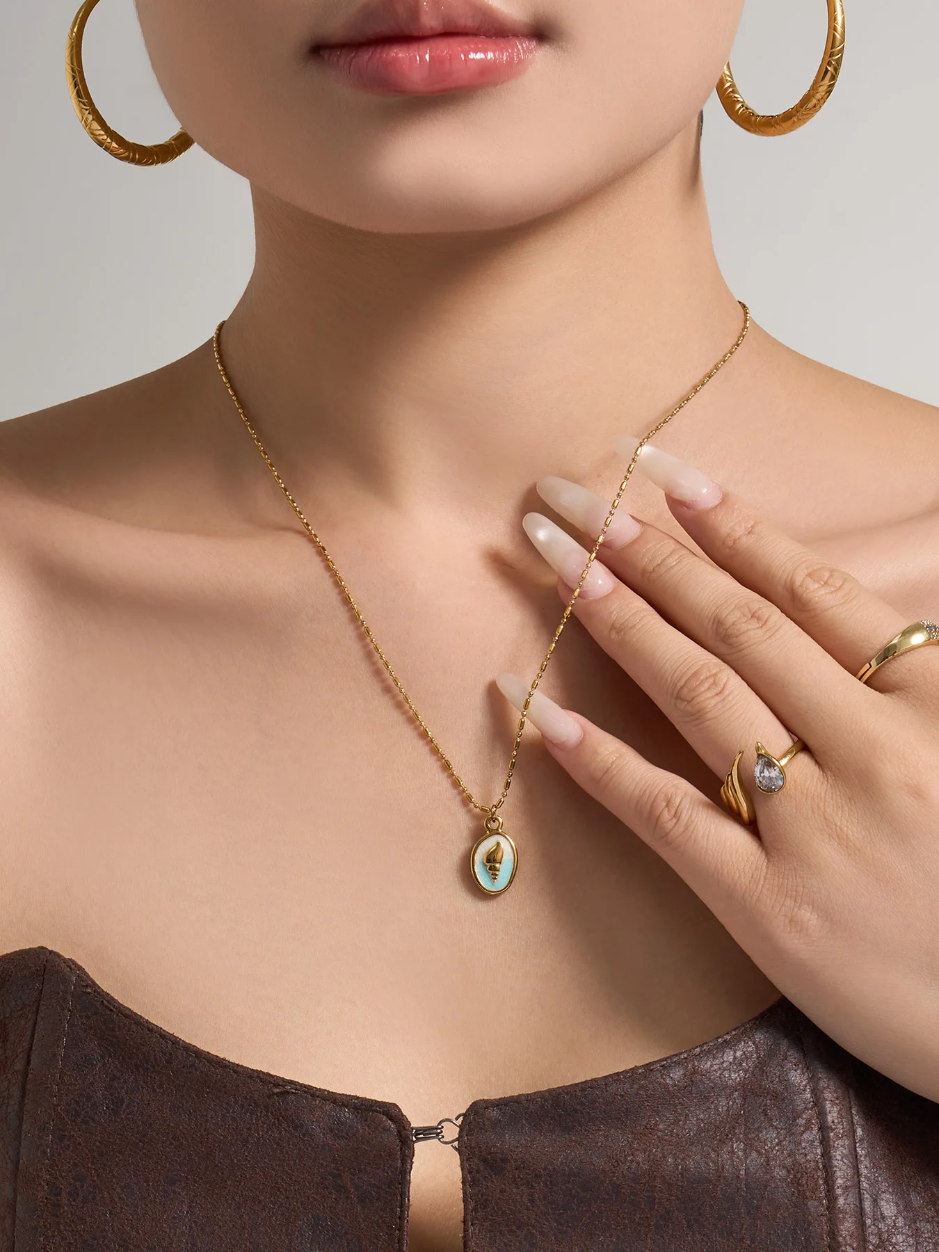 Riesenrad Pentagramm Geometrischer Anhänger Damen-Halsketten Edelstahl Charm Choker für Frauen Bankett-Schmuck Großhandel – Detail 5