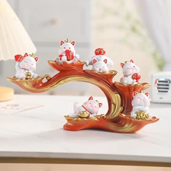 Lucky Cat Figurine Art Crafts Decors Tabletop Centerpiece Kitty Sculpture for Livingroom Desktop Fireplace Wedding Office