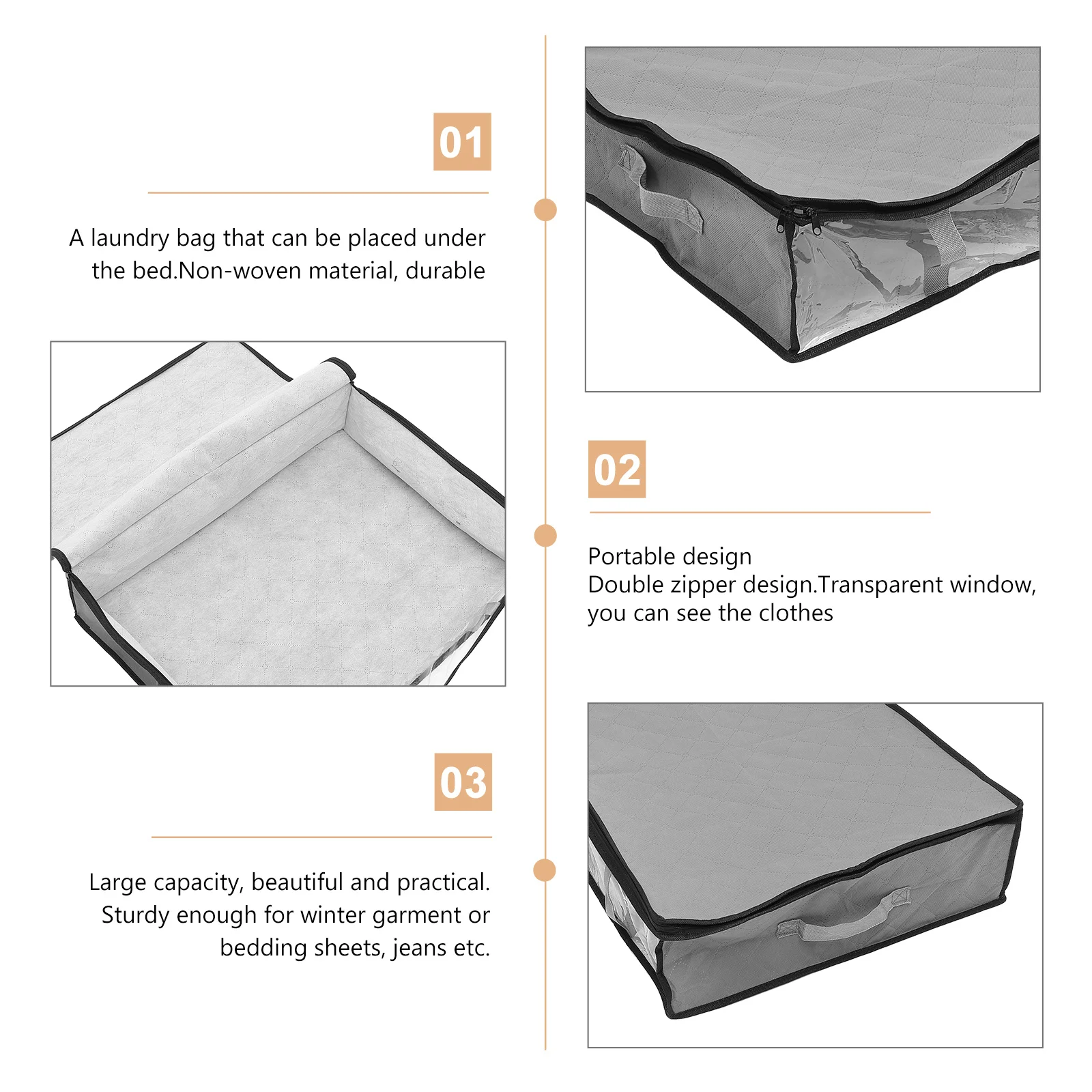 

3Pcs Household Clothes Container Exquisite Details Neat Lines Underbed Storage Underbed Storage Containers Washable Clothes Bag