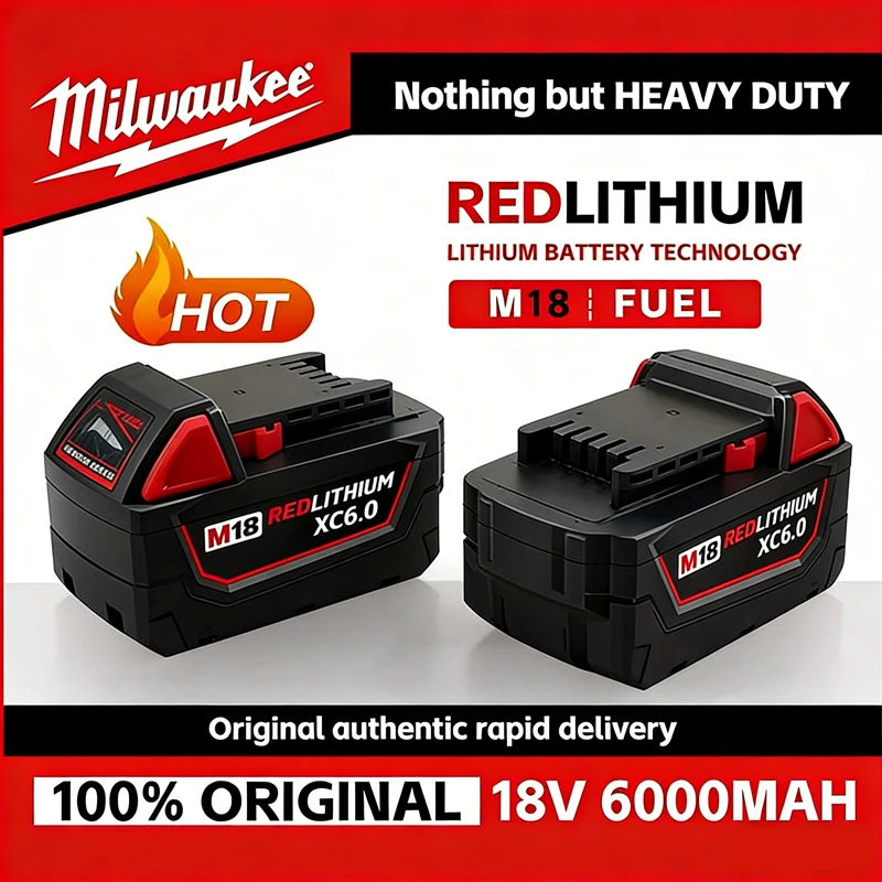 

100% Original Milwaukee M18 6000mAh 5000mAh Battery 18V REDLITHIUM Ion High Power Long Cycle Life