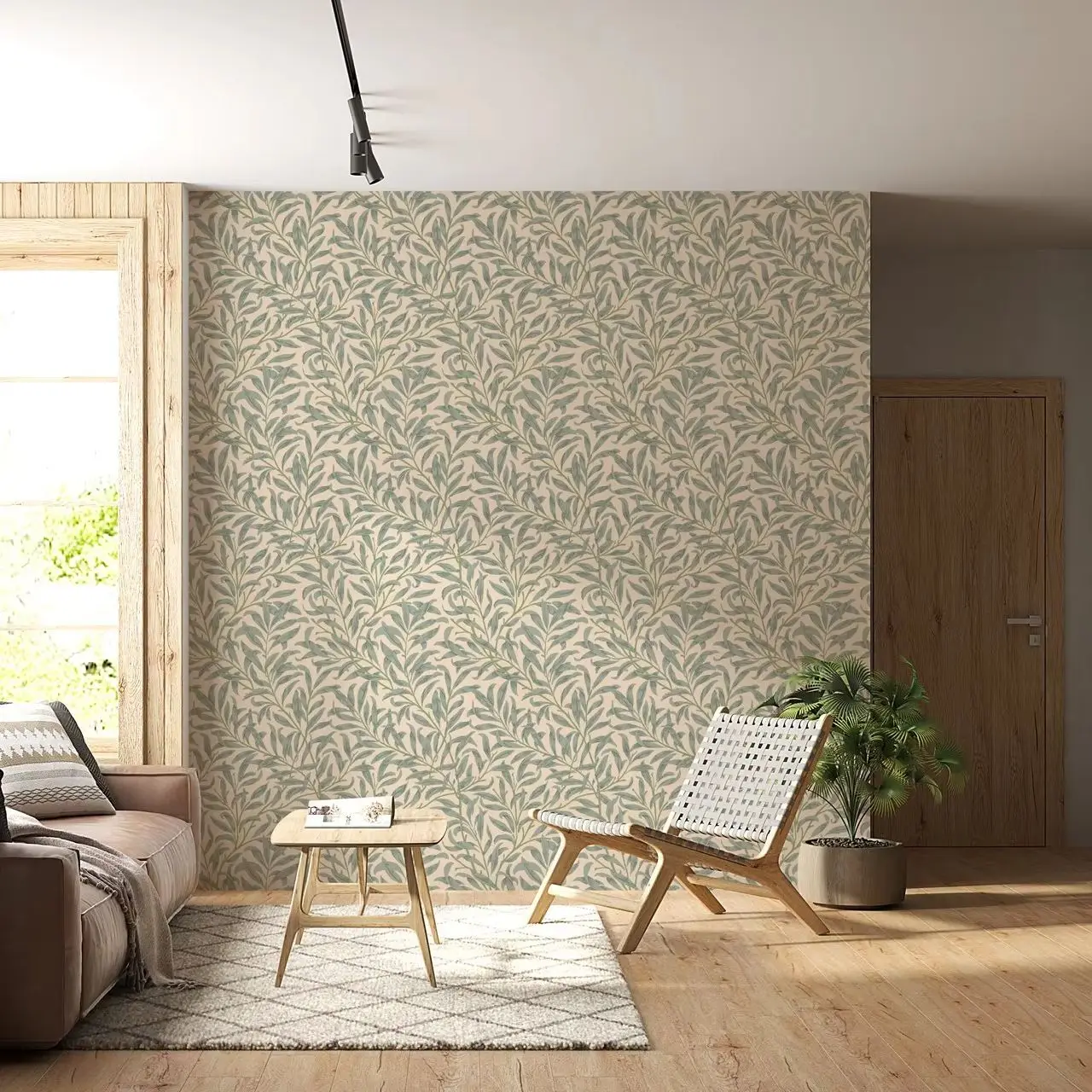グリーンリーフ壁紙、ベージュカラーの取り外し可能な壁紙、自己粘着壁紙壁画、貼り付けられた壁紙はがして貼るだけ