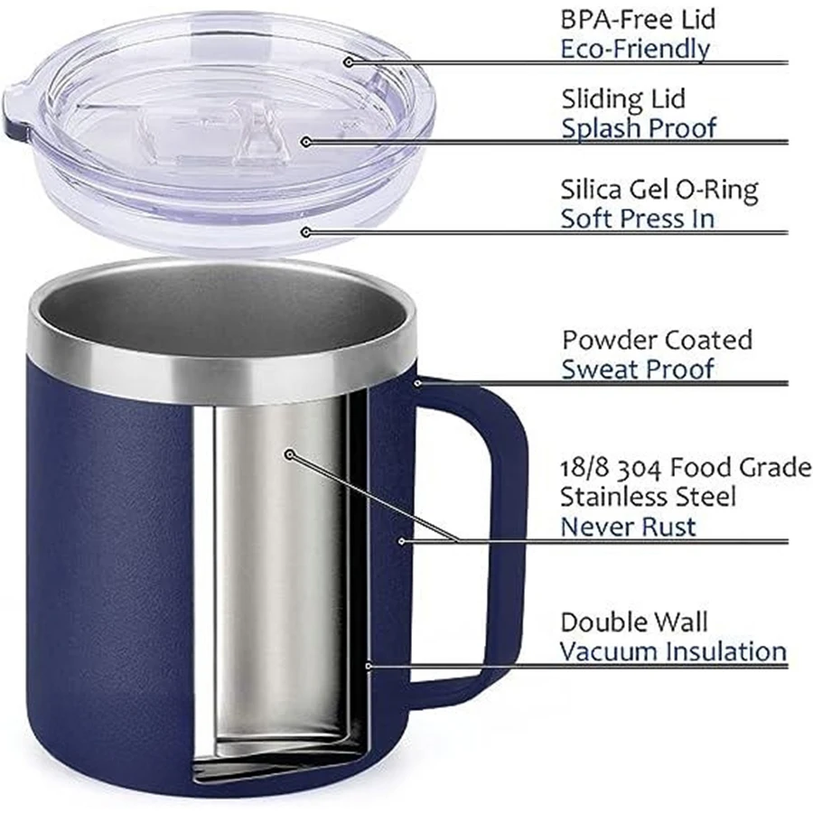 14 oz (approx. 396.9 g) Mug, Vacuum Insulated, Stainless Steel with Lid