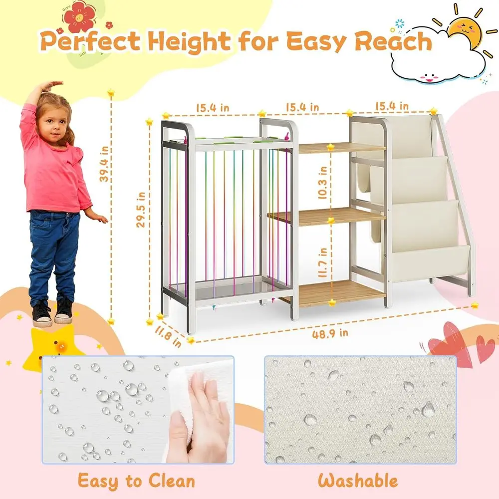 Rak Buku dan Penyimpanan Mainan Anak B1, Rak Buku 3 Tingkat untuk Kamar Anak, Rak Buku Bayi Model Gantung dengan Penyimpanan Boneka, Montessori