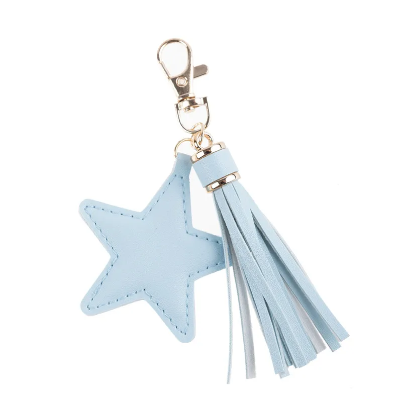 Trendy Colorful Five-Pointed Star Tassel Keychain Leather Pu Key Ring Fashion Women\'s Handbag Accessories Jewelry Gifts