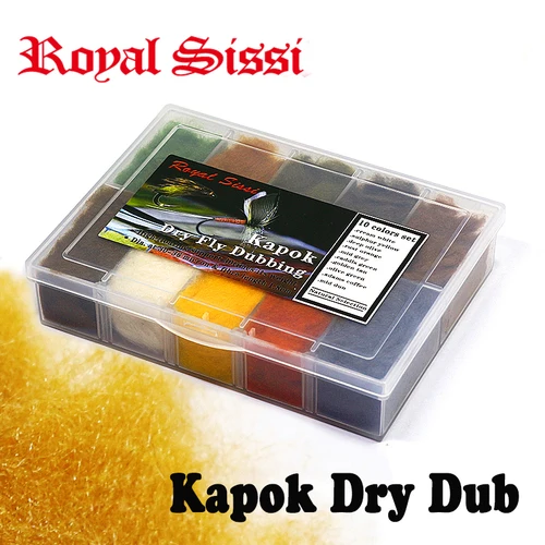 Royal Sissi-dispensador de doblaje de mosca seca Kapok en caja, 10 colores, moscas secas ultrafinas, fibras cortas flotantes naturales, materiales para atar moscas