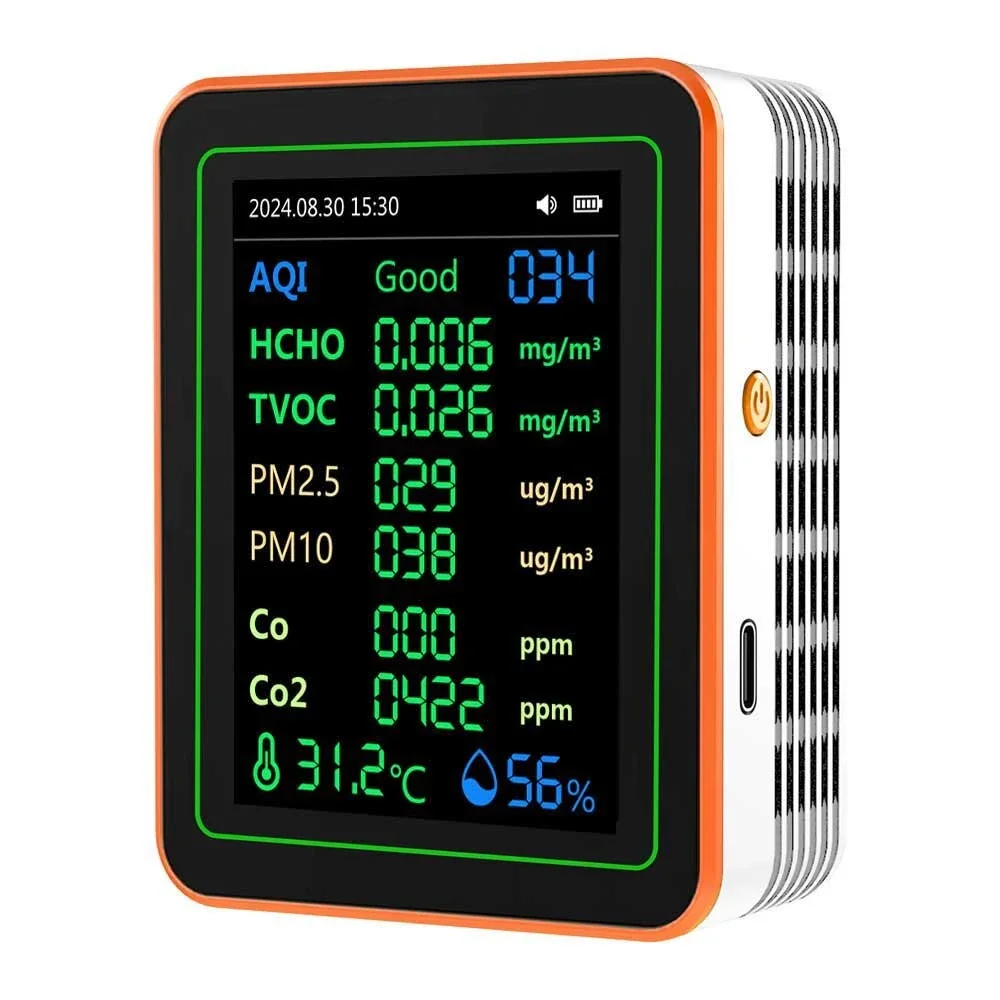 ZN-MT22 12-в-1 Монитор качества воздуха AQI CO2 CO Формальдегид TVOC PM2.5 PM10 Температура Влажность TFT-экран Аккумулятор 1200 мАч