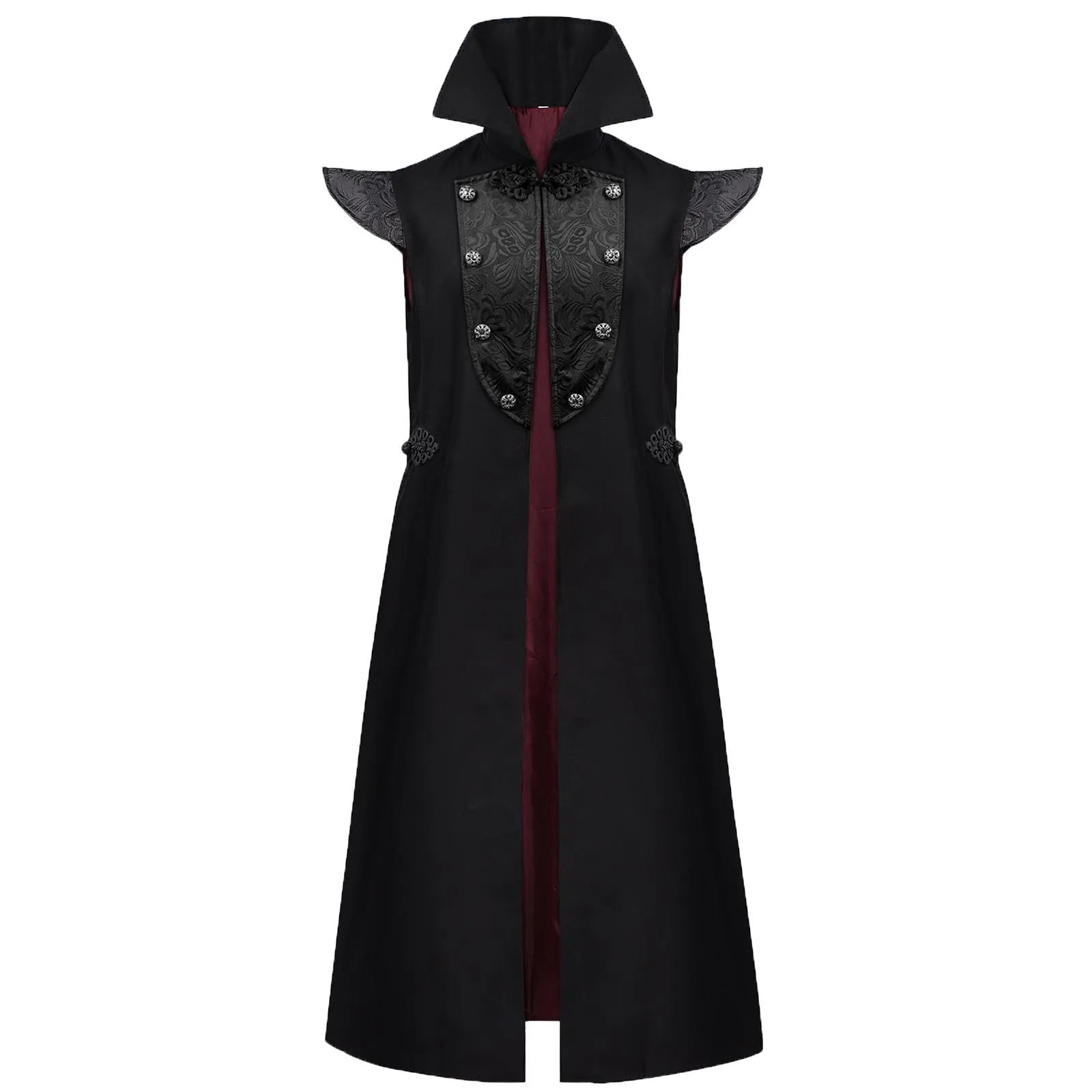 Herren Gothic Kostüm Diablo Aristokratischer Vampir Langer Mantel Ärmellose Jacke Halloween Rollenspiel Faschingskostüm Party-Outfit