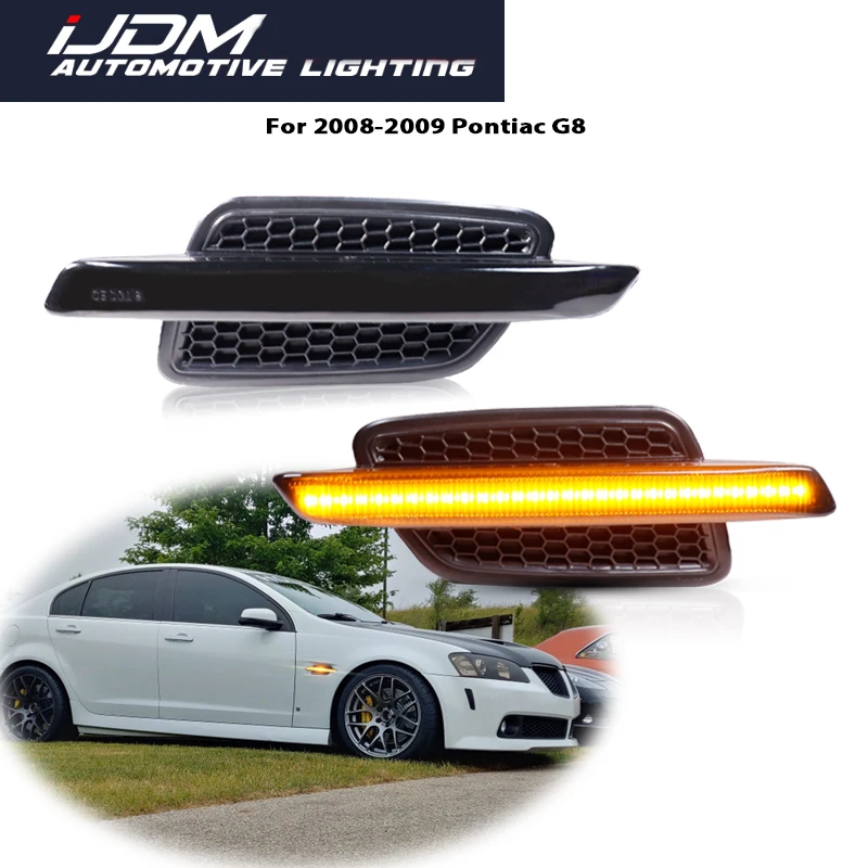 For 2008 2009 Pontiac G8 Smoked Lens Amber / White LED Front Bumper Side Marker Indicator Lights Turn Signal / Parking Lights