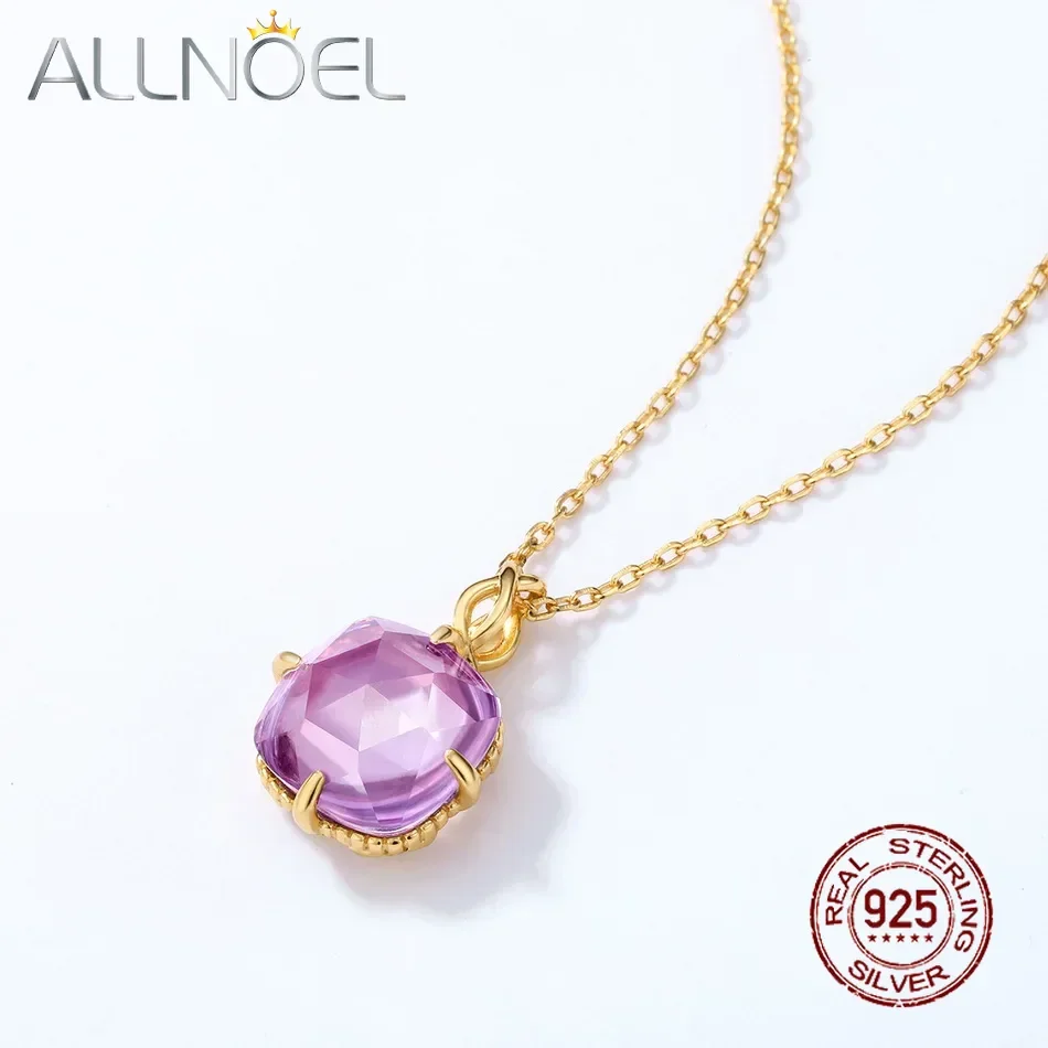 

ALLNOEL 925 Sterling Sliver Birthstone Natural 10*10mm Amethyst Pendant for Women Necklace Romance Gifts Handmade Fine Jewelry