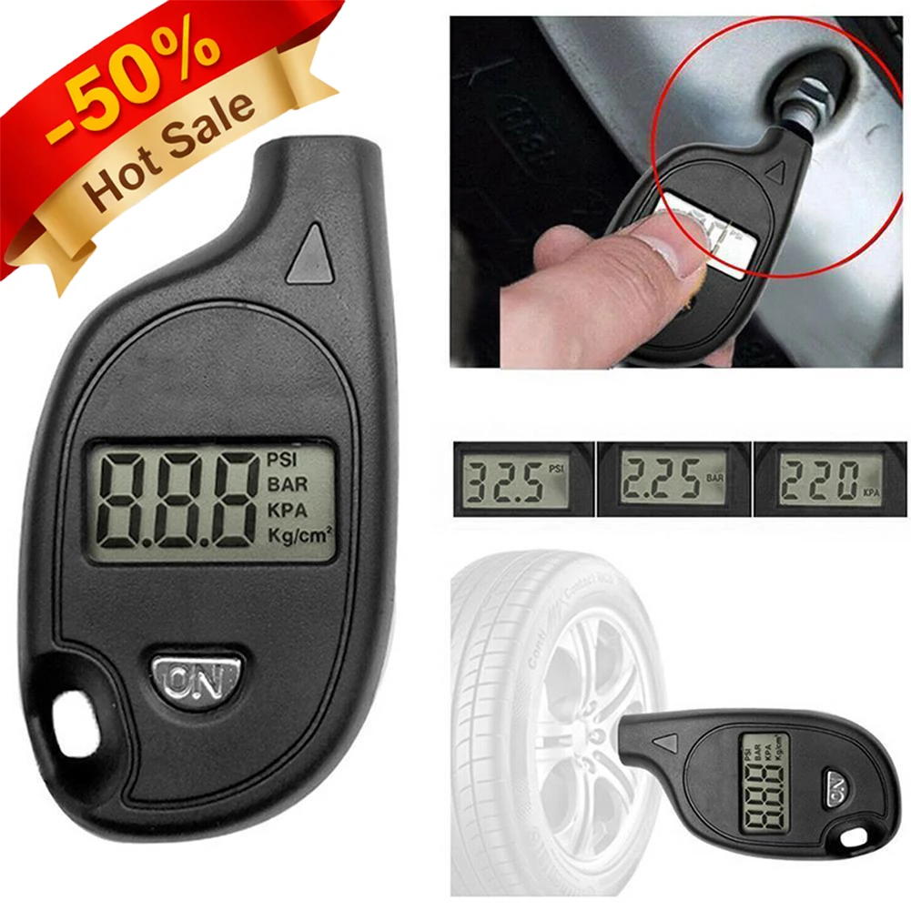 Tire Pressure Gauge Black LCD Digital Display Tyre Pressure Gauge Tester with Keychain with Automatic Shutdown Function