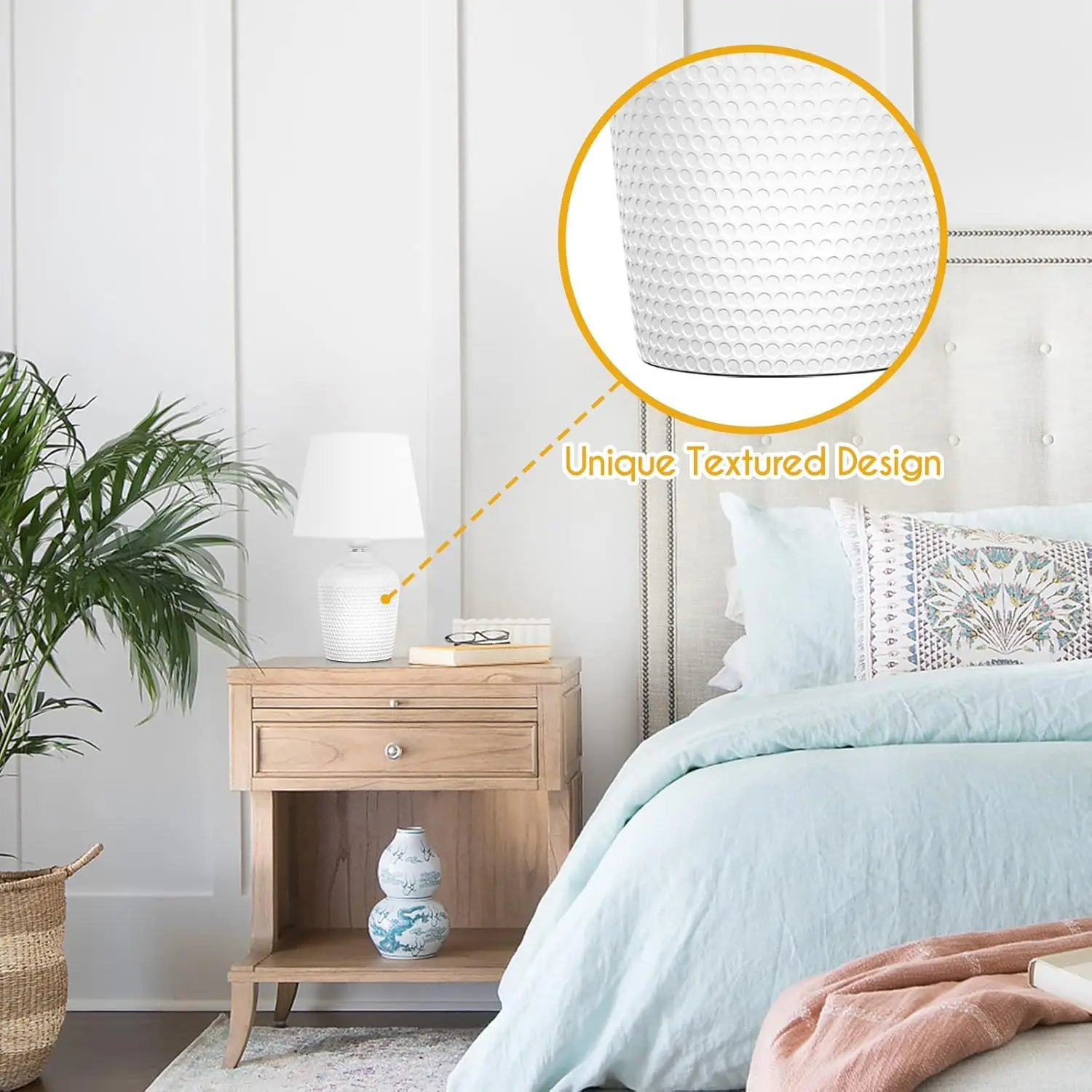 ชุดโคมไฟตั้งโต๊ะขนาดเล็ก 11.8 นิ้ว 2 ชิ้น สำหรับห้องนอน ห้องเด็ก โต๊ะทำงาน พร้อมฐานประดับหมุด สีขาว