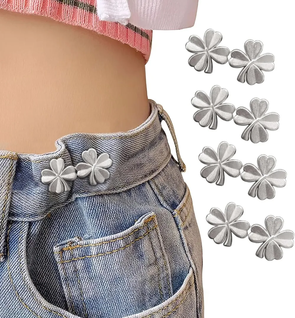 1Pair Four Leaf Clover Tightener Adjustable Waist Buckle For Jeans No Sewing Required Button Removable Pants Skirts