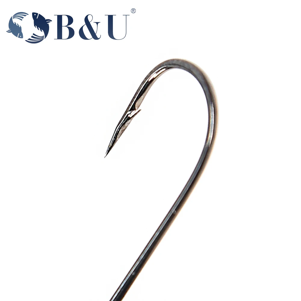 B&U 20pcs Barb Hook Fishing hook big ring Carbon Steel Single Hooks tackle Worm Hooks With big eyes Ring