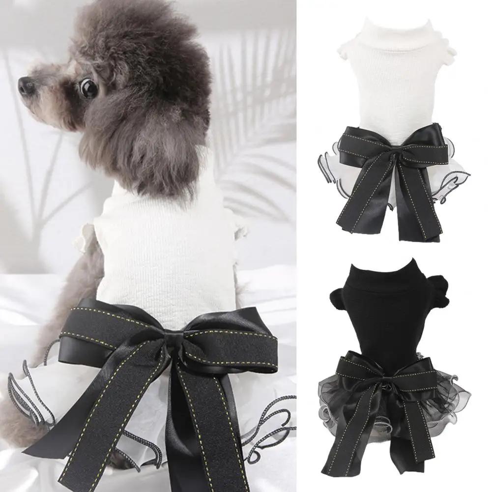 Ruffle Dog Dress Breathable Stylish Big Bow-knot Puppy Clothes for Daily Life