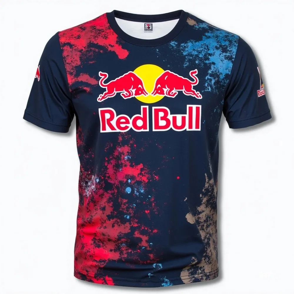 2025 New Red Bull 3D Printed Children's T-shirt Outdoor Sports Short Sleeve Men's Fashion Motorcycle Breathable Round Neck Top