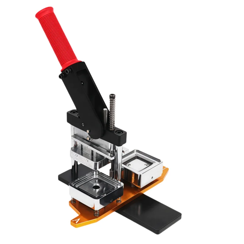 

Semi-automatic hand pressure refrigerator magnet making machine