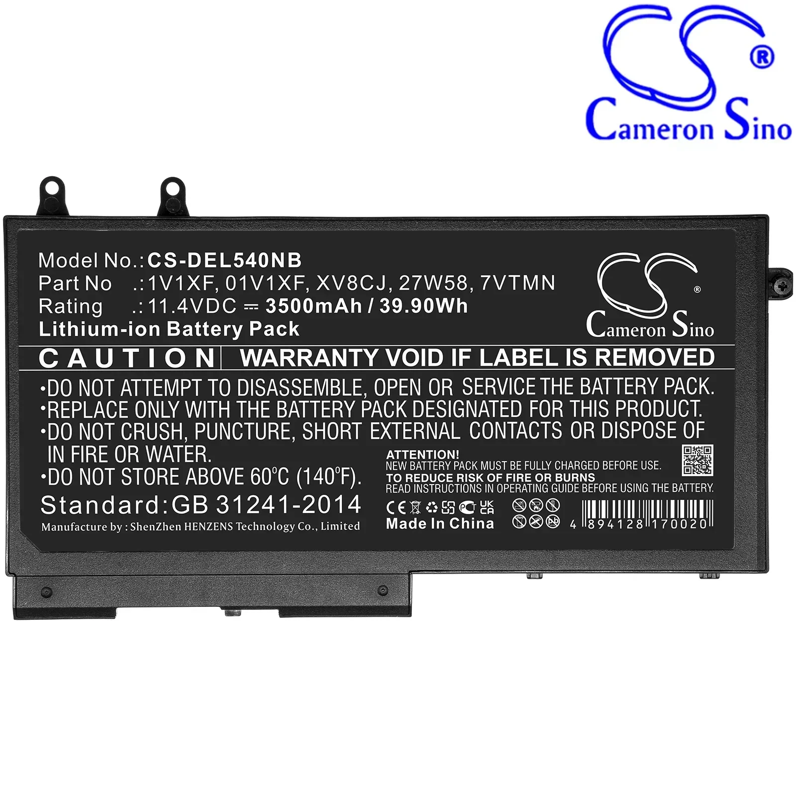 CS Replacement Battery for Dell Latitude 5400 Chromebook,Inspiron 7591 2-in-1,Latitude 5500,Latitud PN:XV8CJ 3500mAh / 39.9Wh