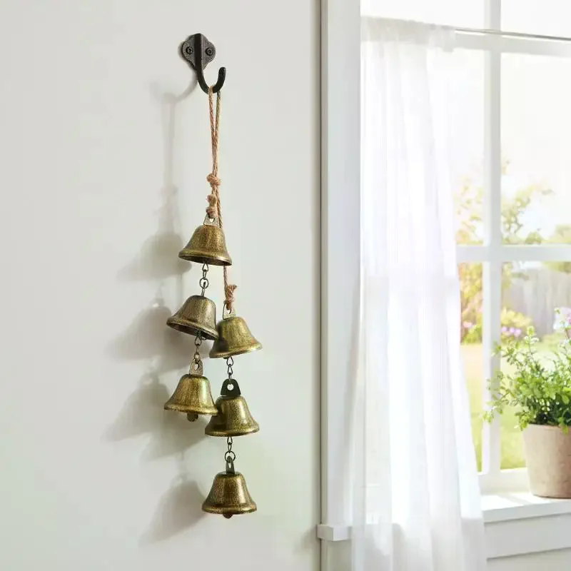 Vintage Brass Hanging Bells Eco Friendly Material Rustic Retro Melodic Chime Wall Decor for Home Office Cafe Shop Decoration