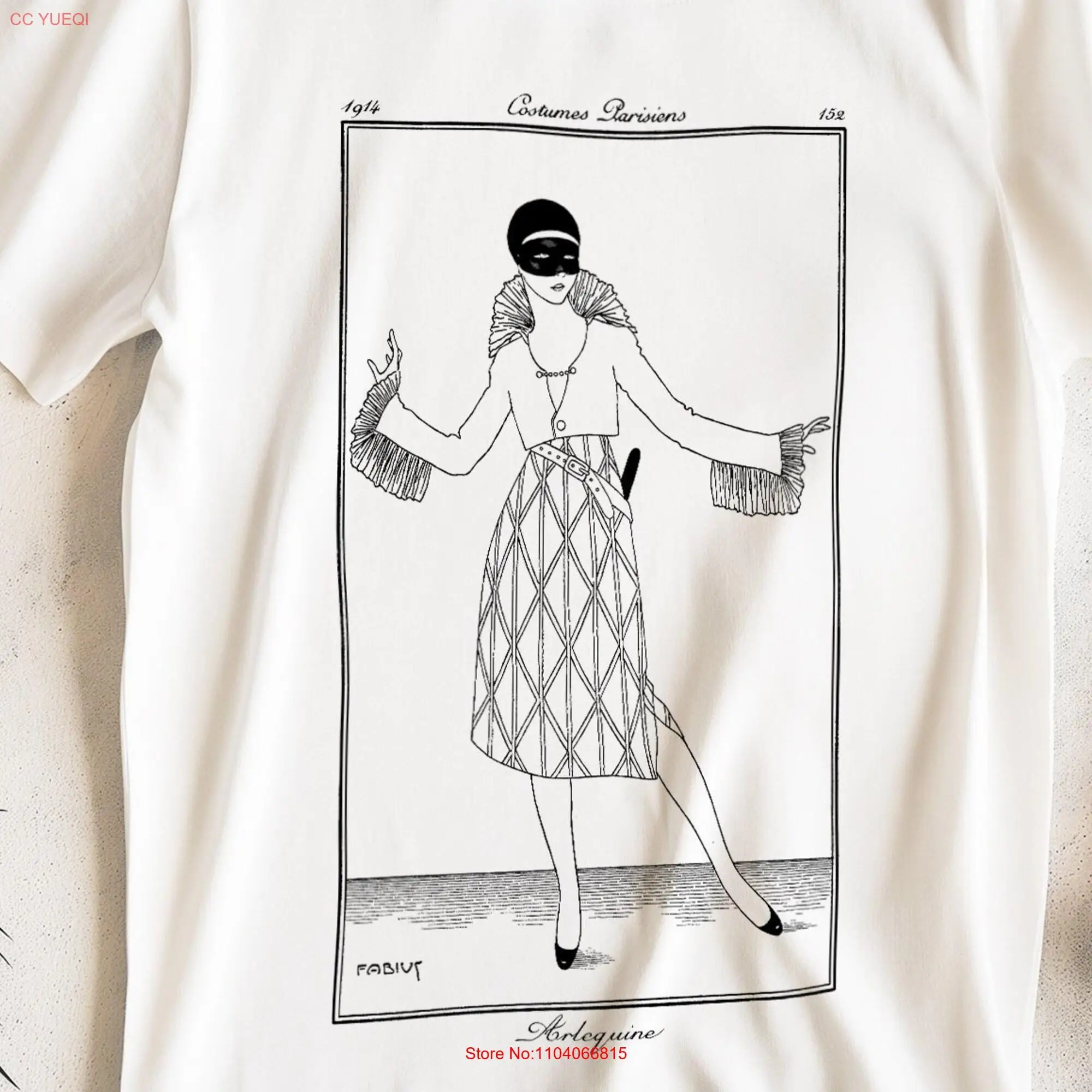 Arlequine T-Shirt Erwachsenen Bio-Baumwolle remastered Vintage Art Deco übergroßen Druck lange oder kurze Ärmel