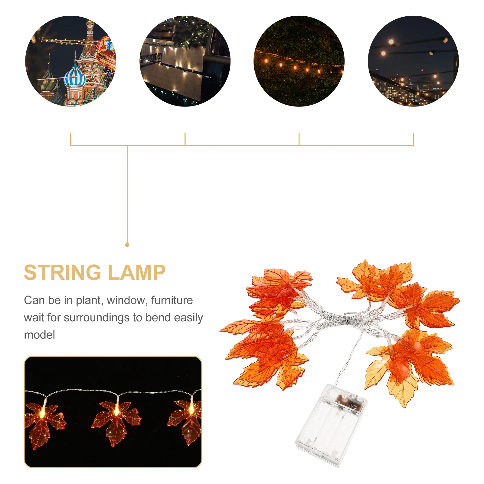 ไฟประดับรูปใบเมเปิลสีส้ม 1 ชิ้น แบบกล่อง LED สำหรับตกแต่งงานปาร์ตี้กลางแจ้งในเทศกาลฮาโลวีนและวันขอบคุณพระเจ้า