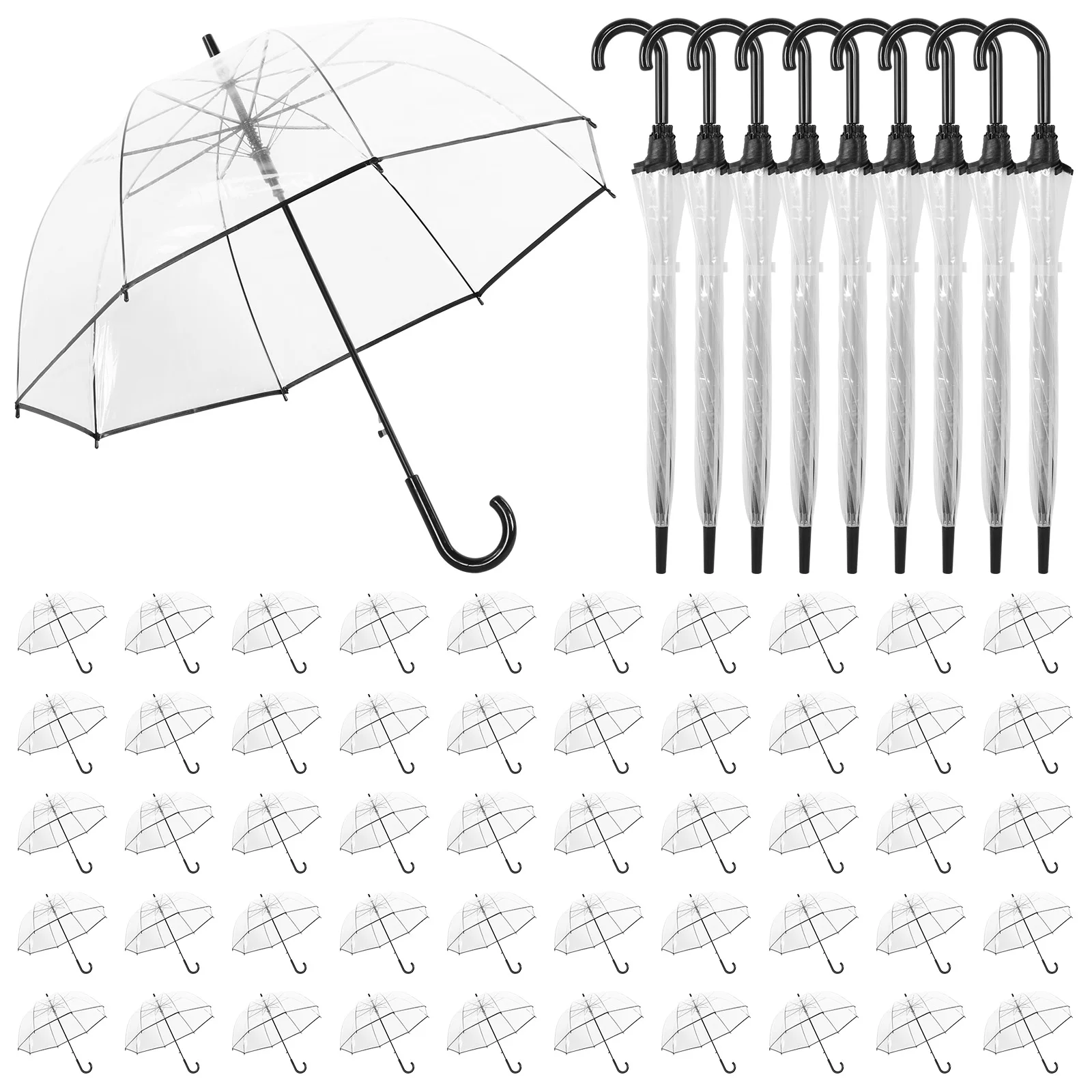 

60 шт. автоматических прозрачных зонтов-зонтиков с 8 спицами, высокой видимостью, для свадеб, выпускных и мероприятий на открытом воздухе