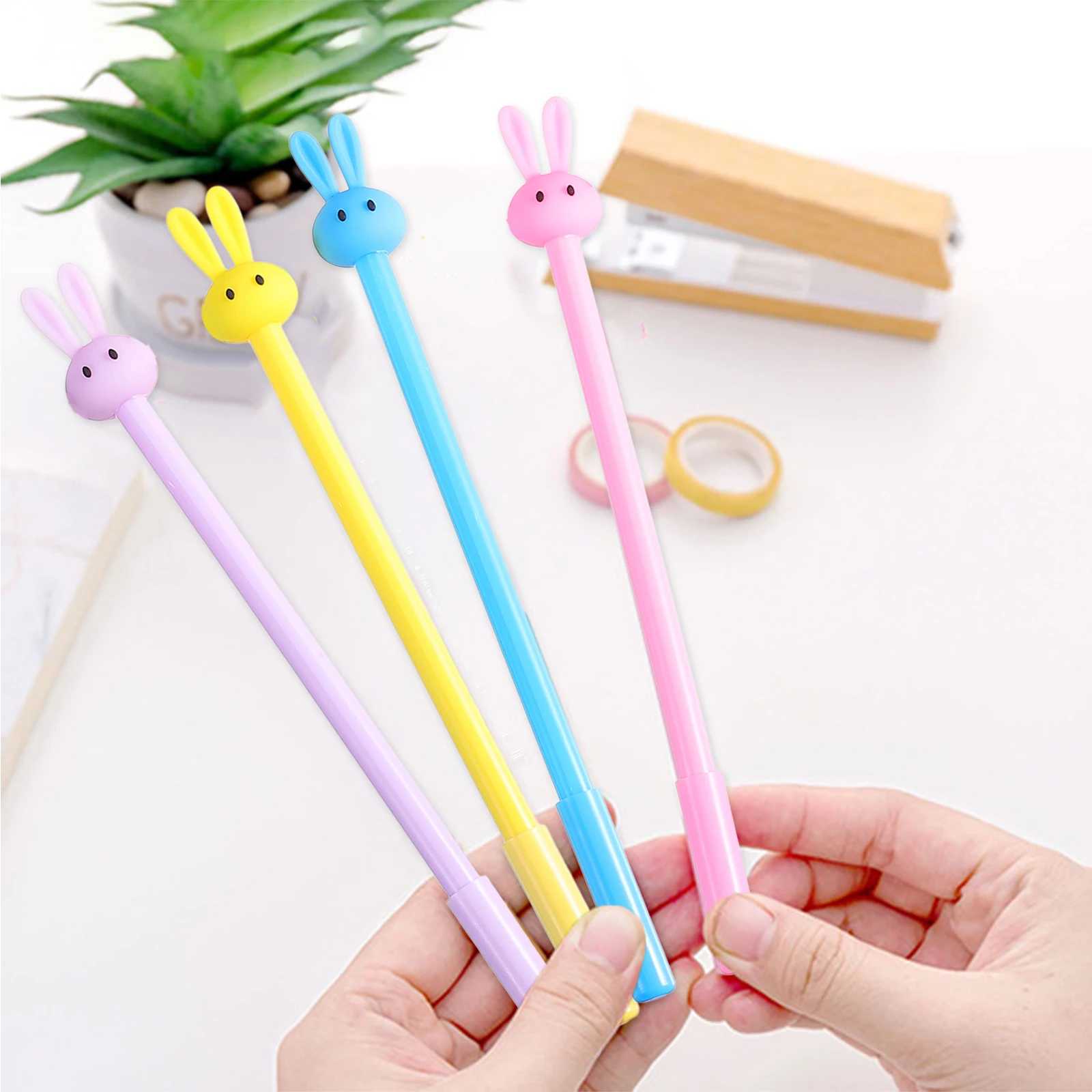 16pcs Long Ears Rabbit Ink Cute Cartoon Gel Pens For Students School Office Stationery Set Plastic Roller Pens