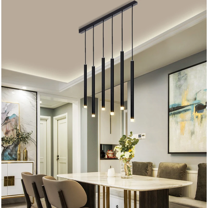 Fumi  Modern Pendant Lighting  Linear Chandeliers  LED Pendant Lights Kitchen Island  with Matte Black Finish and Acrylic Shades