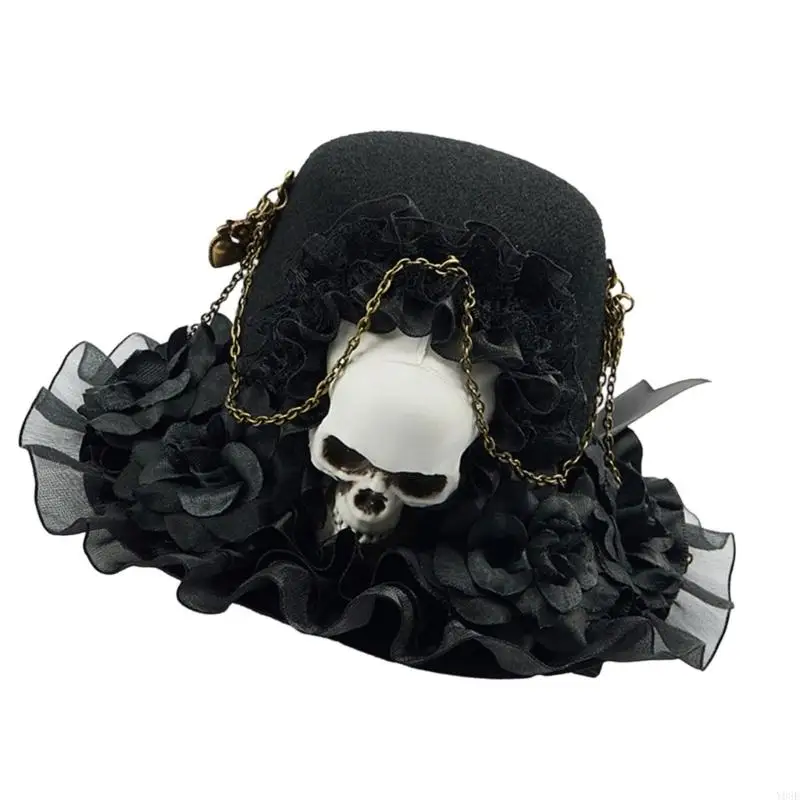 Steampunk Charm Haarnadel mit Rüschenbesatz Detail Gothic Süße Mode Kopfbedeckung Dunkles Haar Zubehör Geschenk Y08E – Detail 7