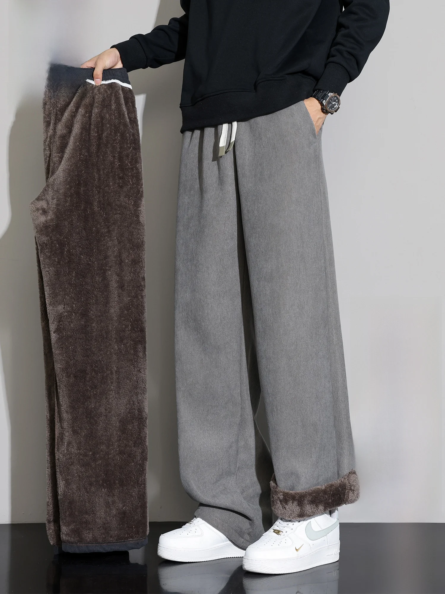 

PaulFrank Thiened Fce Lined Loose Fit Straight Leg Casual Pants for Men Winter Warm Drapey Comfortable Polyester Fiber