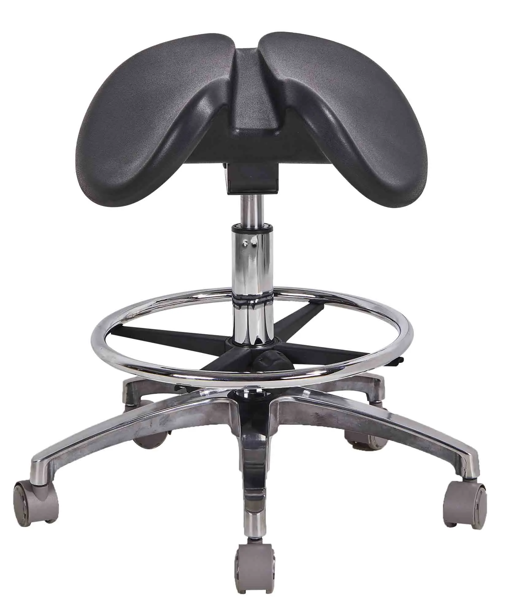 Factory New Design Comfortable Metal Base Ergonomic Swivel Rolling Saddle Stool Chair with Wheels for Hospital and Workshop Use