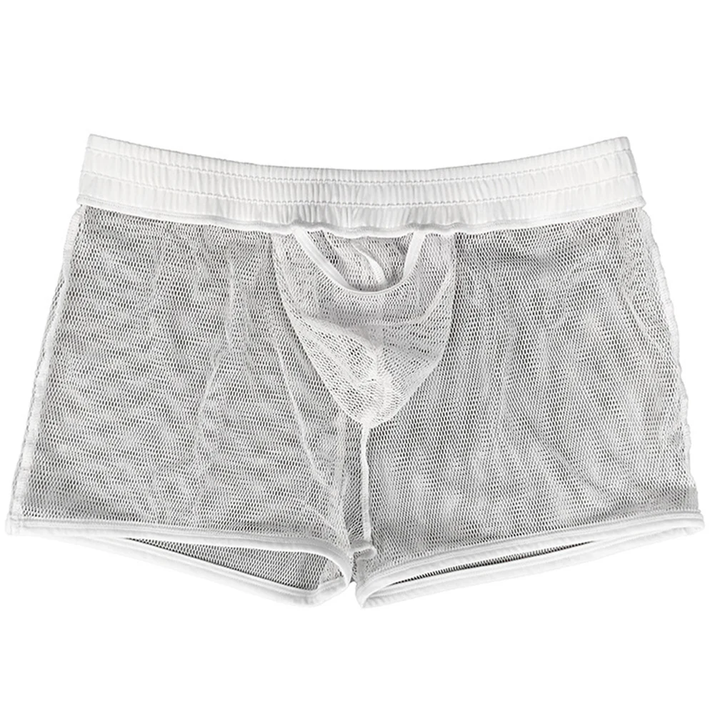 

Mens Mesh See Through Boxers Trunks with Elastic Waistband and U Convex Pouch Casual Underwear Suitable for Home Use