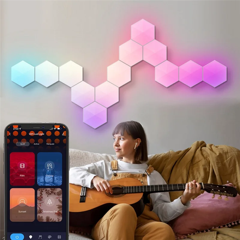Efficiente RGB Smart Light Board Smart Light Board Lampada da parete per atmosfera interna Luce notturna per sala giochi(A)