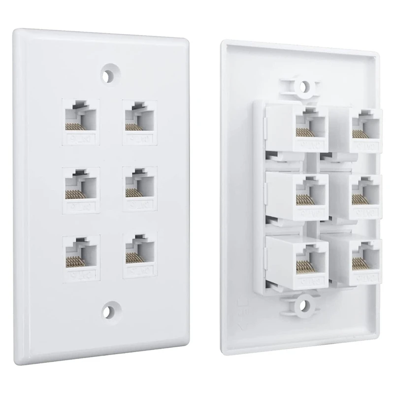 6-Port Ethernet Wall Plate,For Keystone Jack Wall Plate With RJ45 Keystone Inline Coupler Insert, Female To Female Cat6