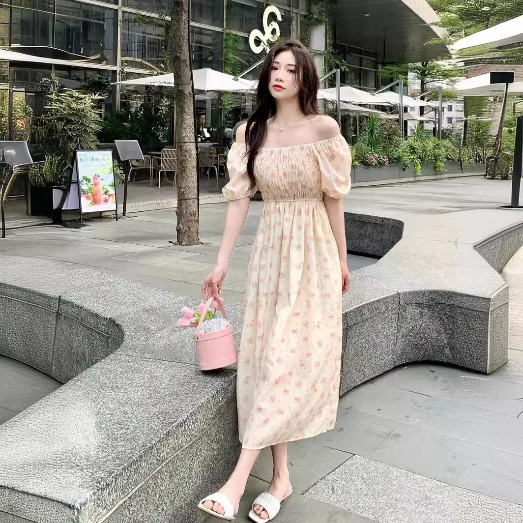 Women's Dresses Pleated Printed Floral Short Sleeve A-line Long Dress Fairy Elegant Fashion Vintage Evening Party Dating