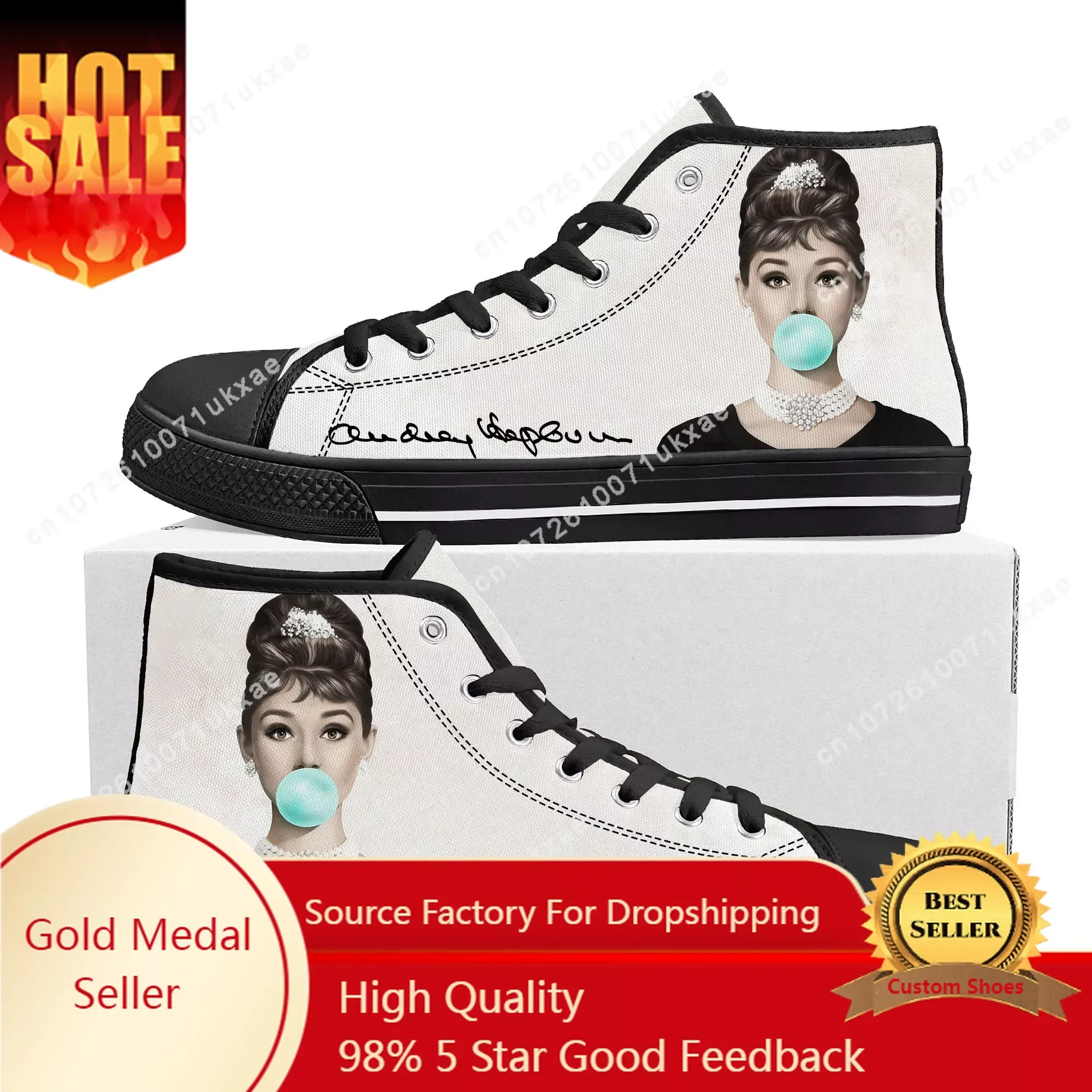 Audrey Hepburn High Top High Quality Sneakers Mens Womens Teenager Canvas Sneaker Casual Custom Made Shoes Customize DIY Shoe