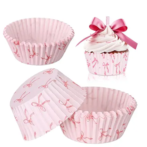 Pink Bow Cupcake Liners Coquette Bow Cupcake Wrappers Baking Cups for Baby Shower Wedding Bridal Showers Birthday Party Decors