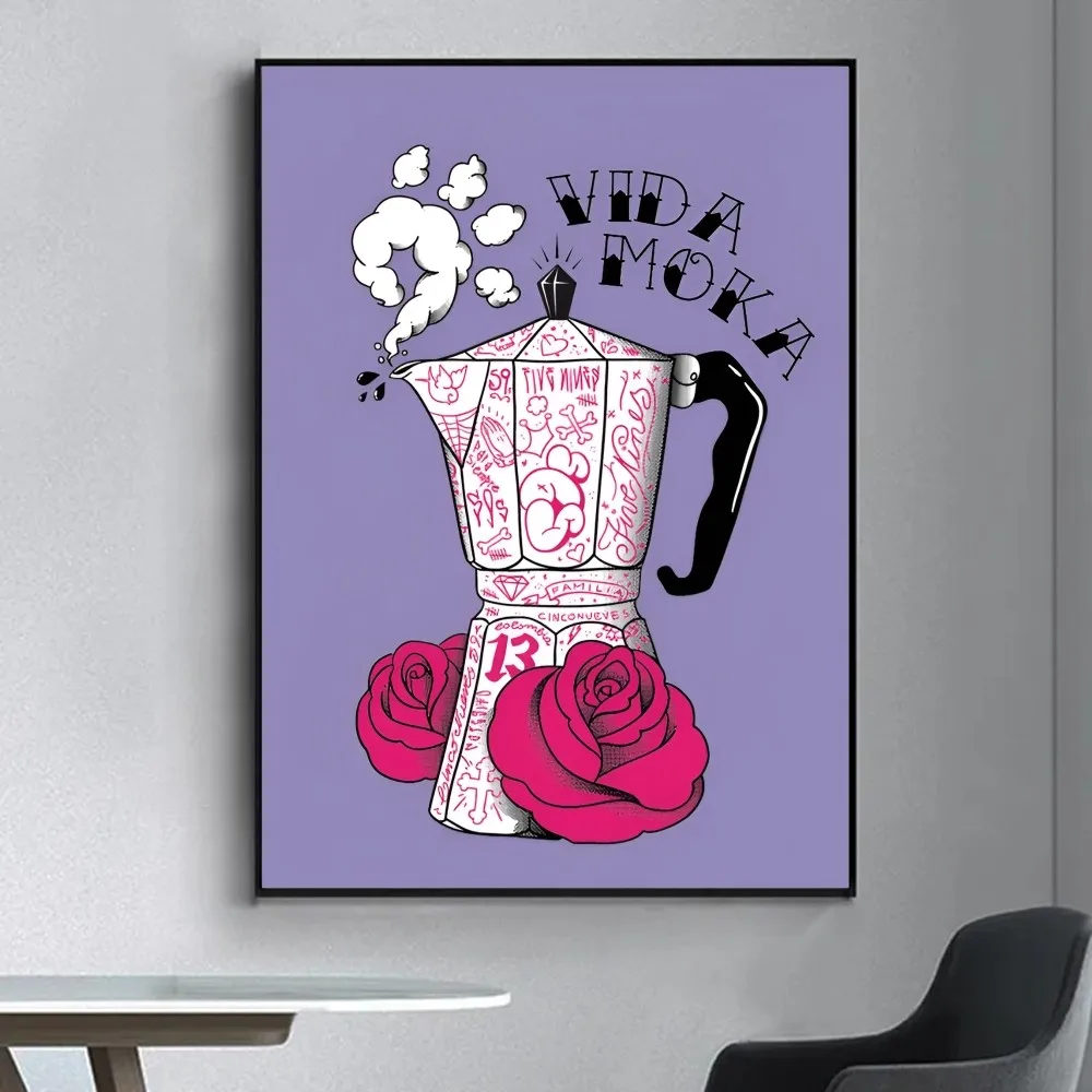 Espresso Coffee Pot Poster Fancy Poster Wall Sticker for Living Room Bar Vintage Decorative Painting Middle