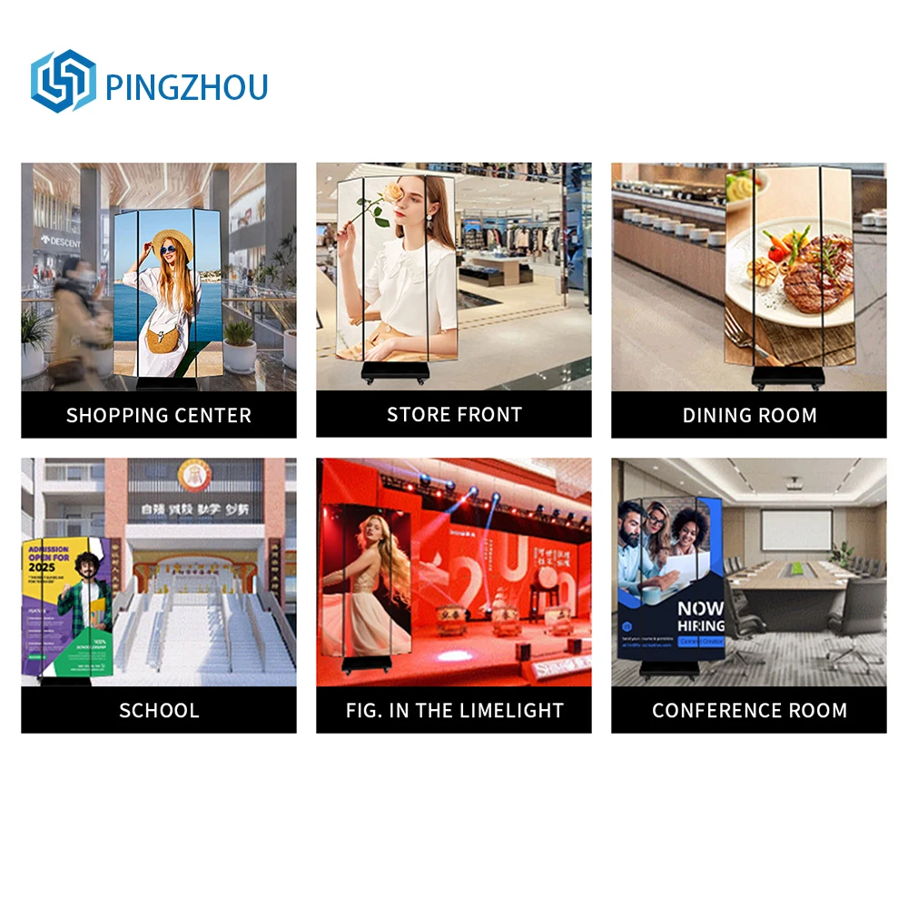 Indoor And Outdoor Movable Double-sided Or Three-fold LED Poster DisplayLED Advertising Digital Poster Full-color Display Screen