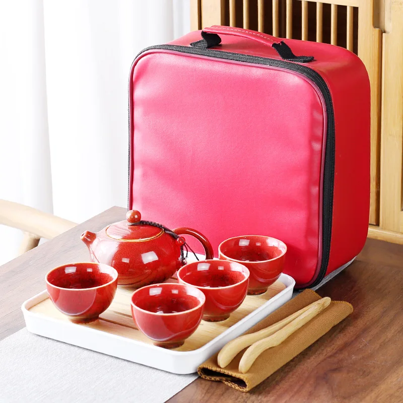 

With Portable Bag Fambe Ceramic Kung Fu Travelling Tea Set Teapot Teacup Use For Room Table Gifts Zen Tools