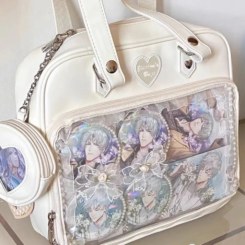 JIAERDI Lolita Heart White Handbag Women New Japanese Style Kawaii Pu Leather Ita Bags Female Harajuku Sweet Tote Bolso Mujer