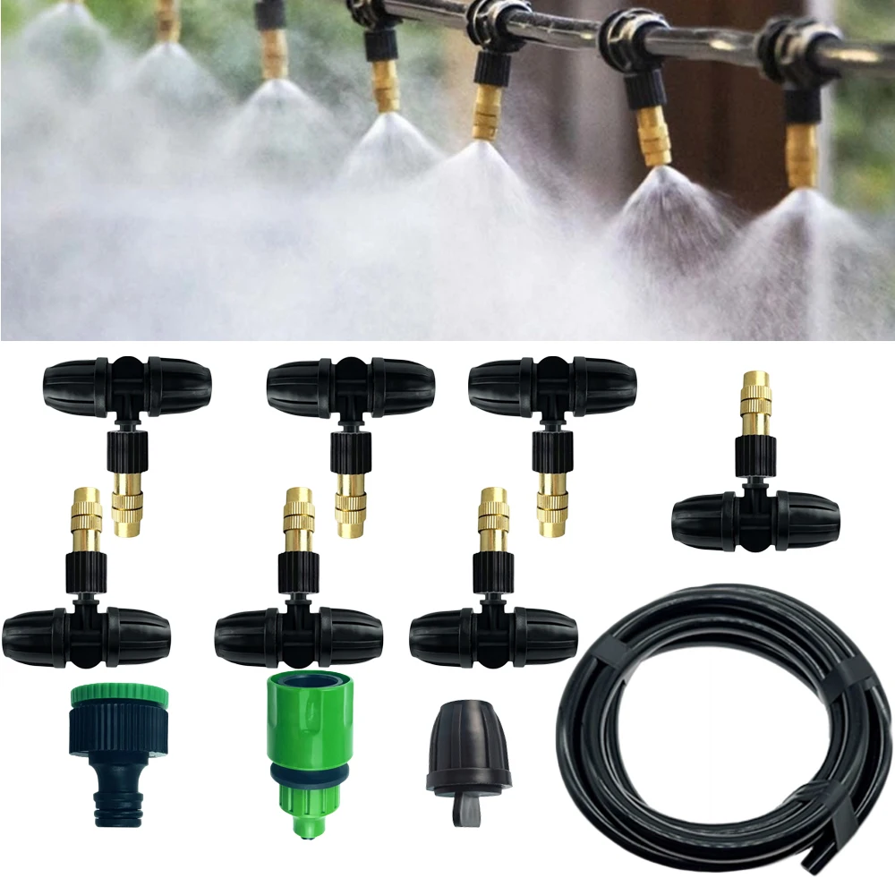 8/11MM PVC Hose Outddoor Garden Misting Cooling System With 7 Meters Pipe 7 Pcs Adjustable Copper Nozzles For Water Sprayer Irri