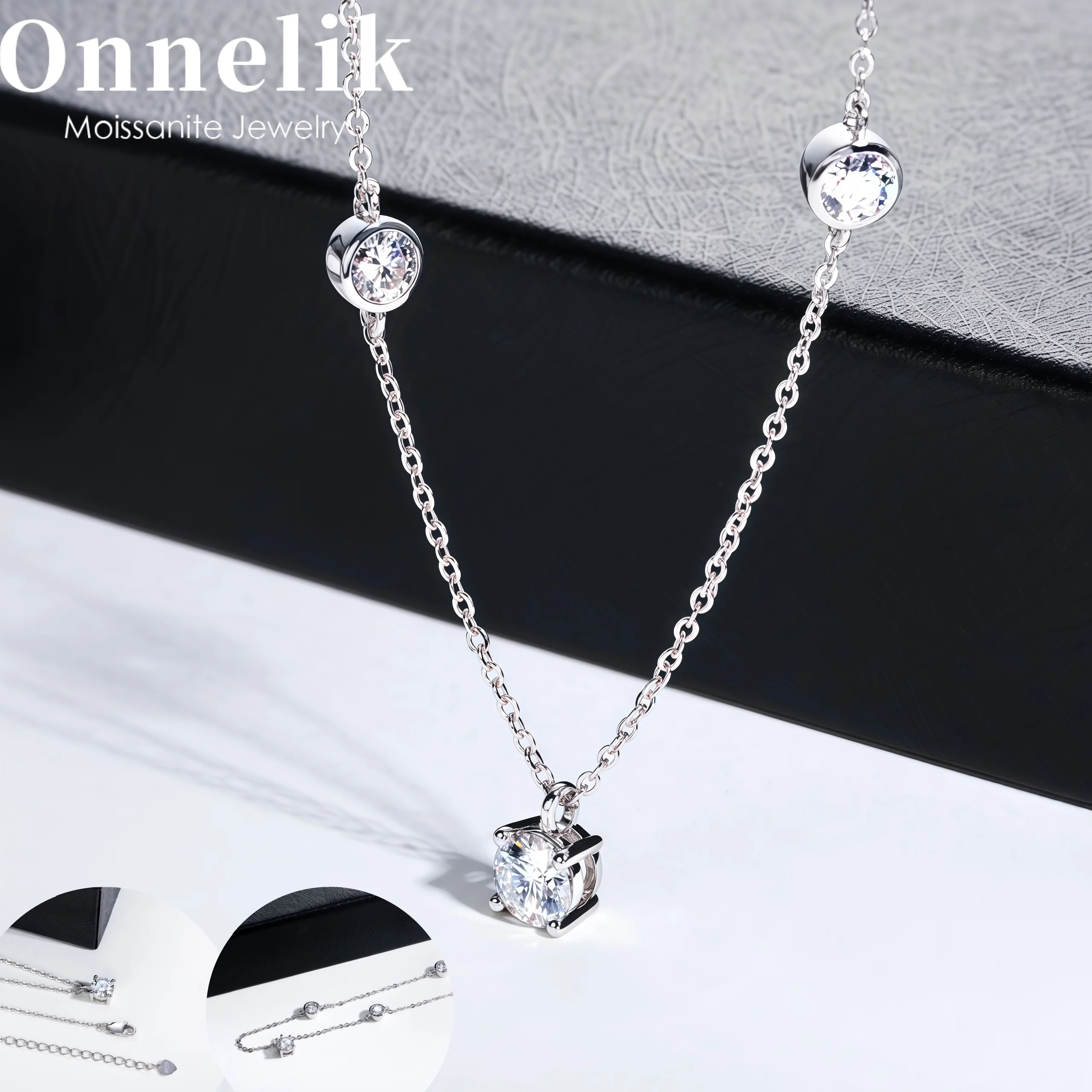

Onnelik 3CT Роскошное муассанитовое ожерелье из стерлингового серебра 925 пробы, цепочка на ключицу, изящные ювелирные изделия для женщин, подарок на свадьбу, день рождения