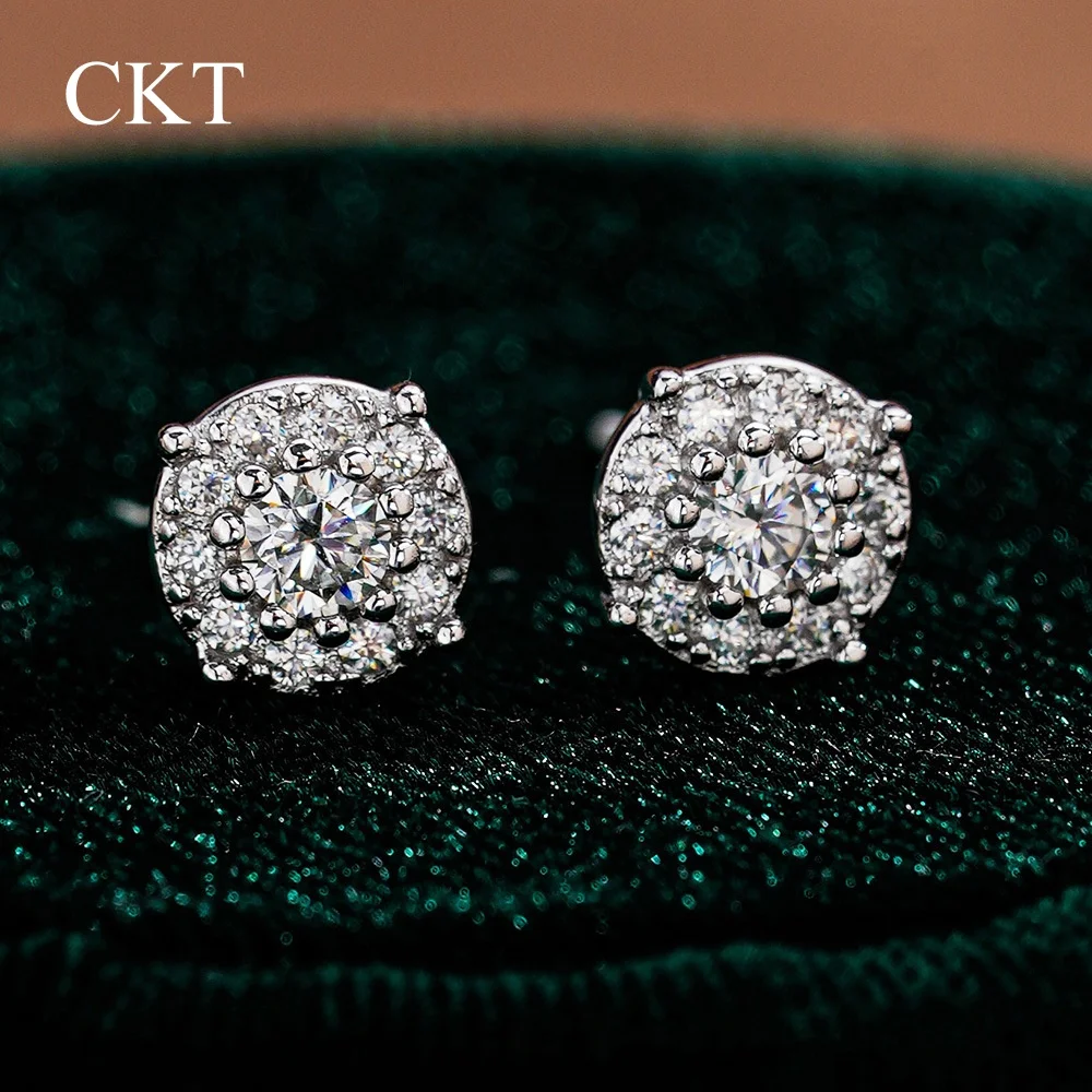 

CKT подарок на день рождения для девочек, серьги-гвоздики из белого золота 18 карат, женские свадебные серьги с муассанитом и бриллиантами PT950, платиновые украшения на День святого Валентина