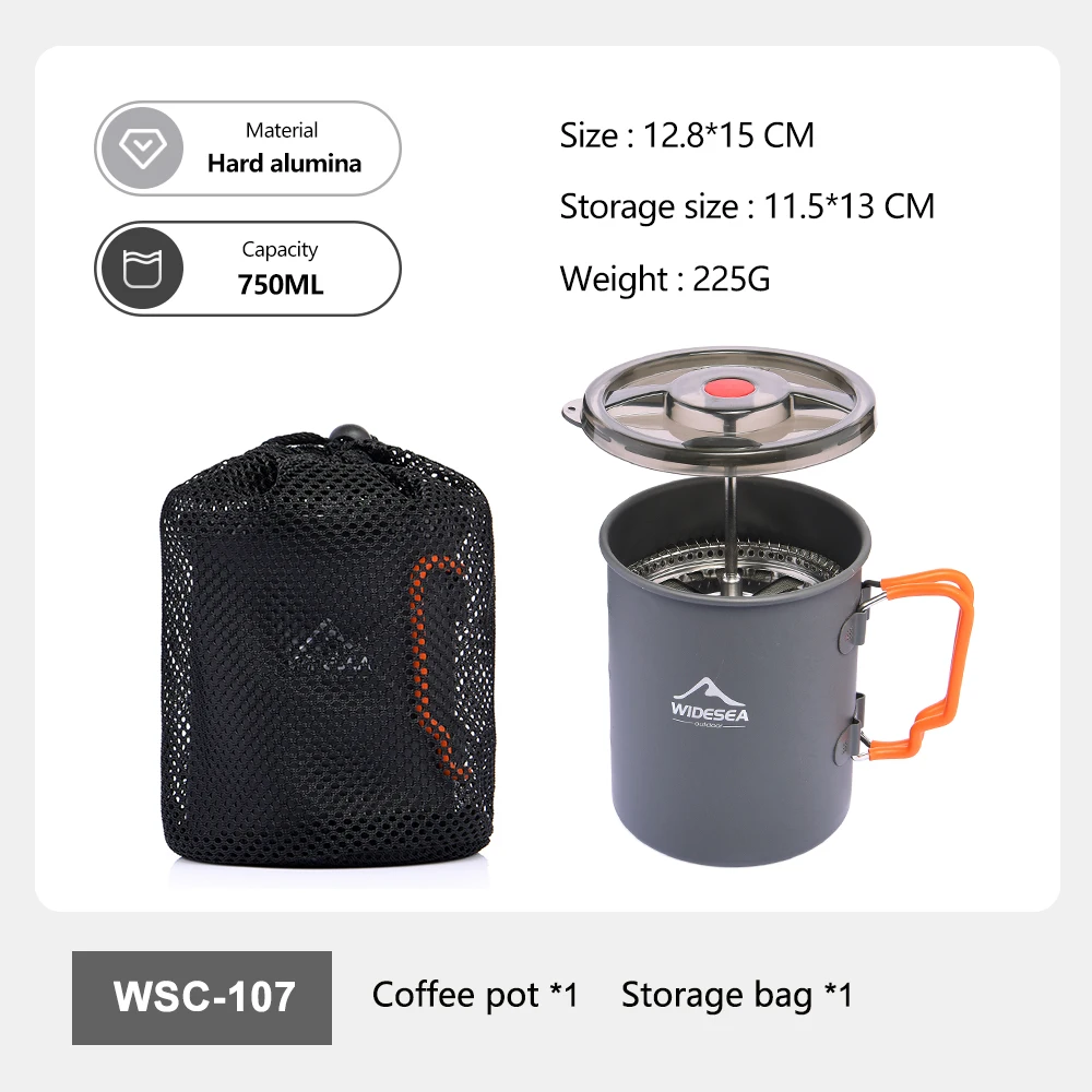 Widesea الصلب الألومينا التخييم إبريق قهوة 750 مللي المحمولة في الهواء الطلق الفرنسية الصحافة صانع القهوة مع حقيبة التخزين للمشي نزهة الظهر