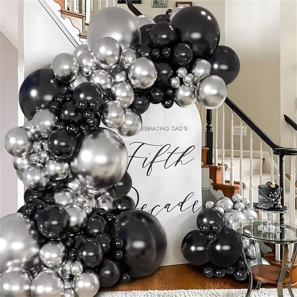 

118 Pcs/Set Black Metallic Silver Balloons Garland Arch Kit Latex Balloons Baby Shower Birthday Wedding Party Decorations